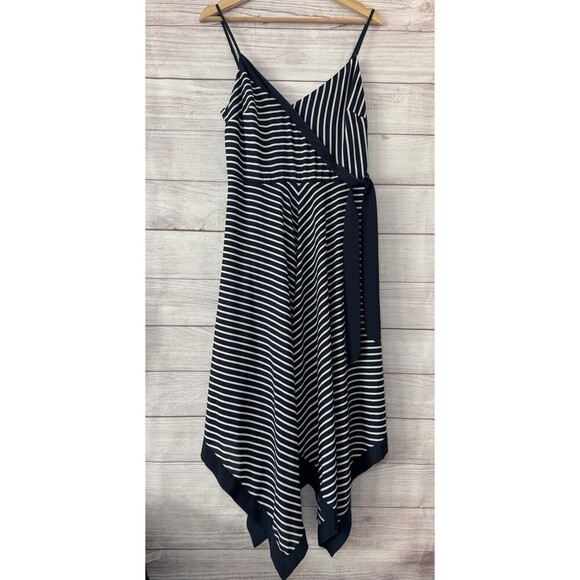 Banana Republic Strappy Handkerchief Hem Dress Midi Blue Stripe 6 - Picture 4 of 9